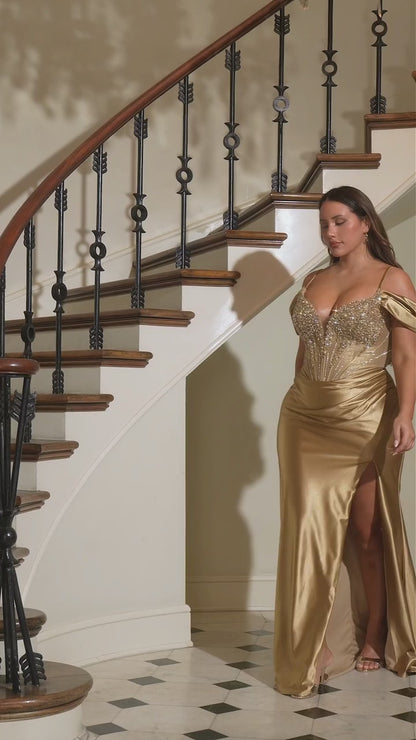 The Adelina Satin and Beaded Dress: Plus