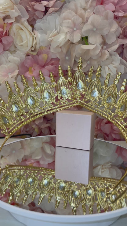 Gold with Iridescent Jewels Quinceañera Crown