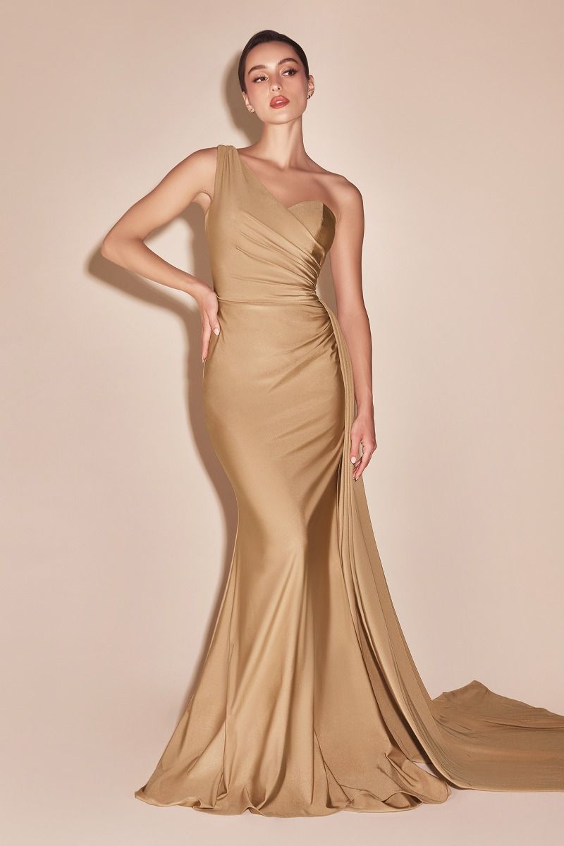 The Paula Stretch One Shoulder Satin Gown