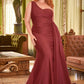 The Paula Stretch One Shoulder Satin Gown: Plus