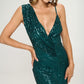 Roxanne  Sparkling Sequin Evening Gown: Emerald