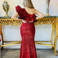 Eva Mauve Sequin Metallic Ruffled One Shoulder Evening Gown