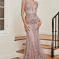 Mermaid Glitter Faux Feather Evening Gown Mauve