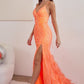 Fitted Sequin Gown with Feather Aplique