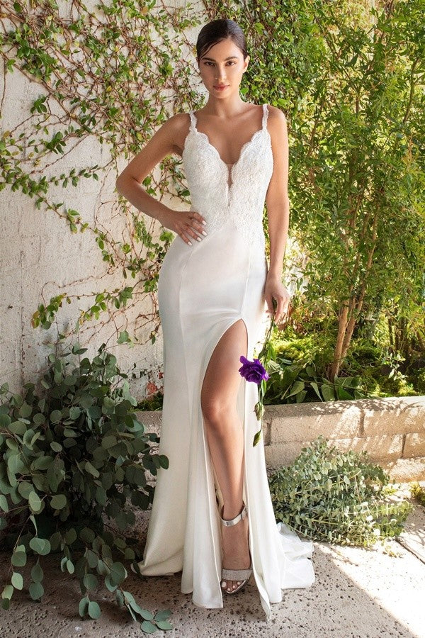 Lace V-Neck Mermaid High-Slit Wedding Dress
