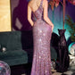 One Shoulder Sparkling Sequin Gown Metallic Pink