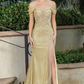 Liliana Champagne Beaded and Shimmering Off-Shoulder Evening Gown