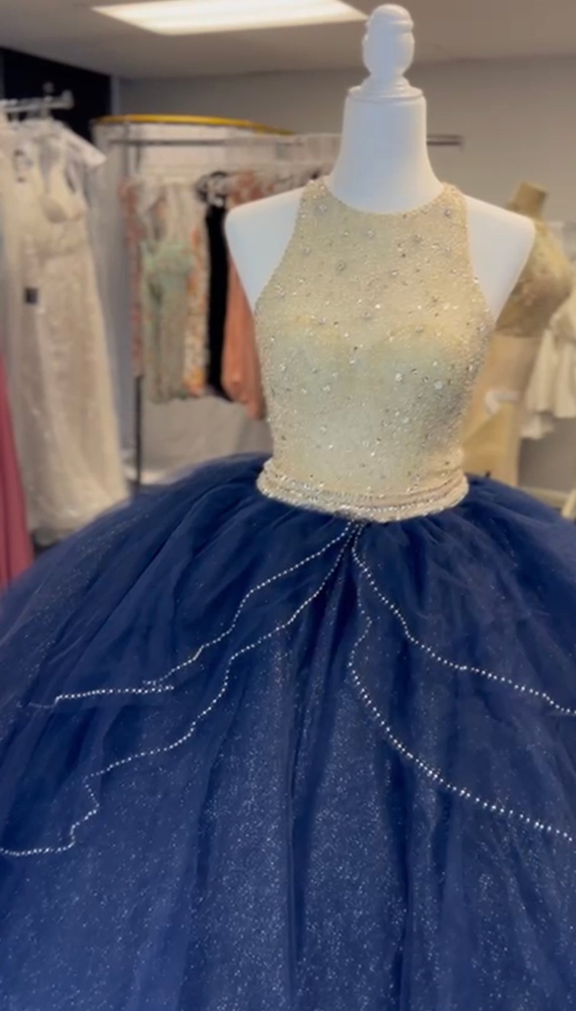 Gold and Navy Blue Quinceanera Dress