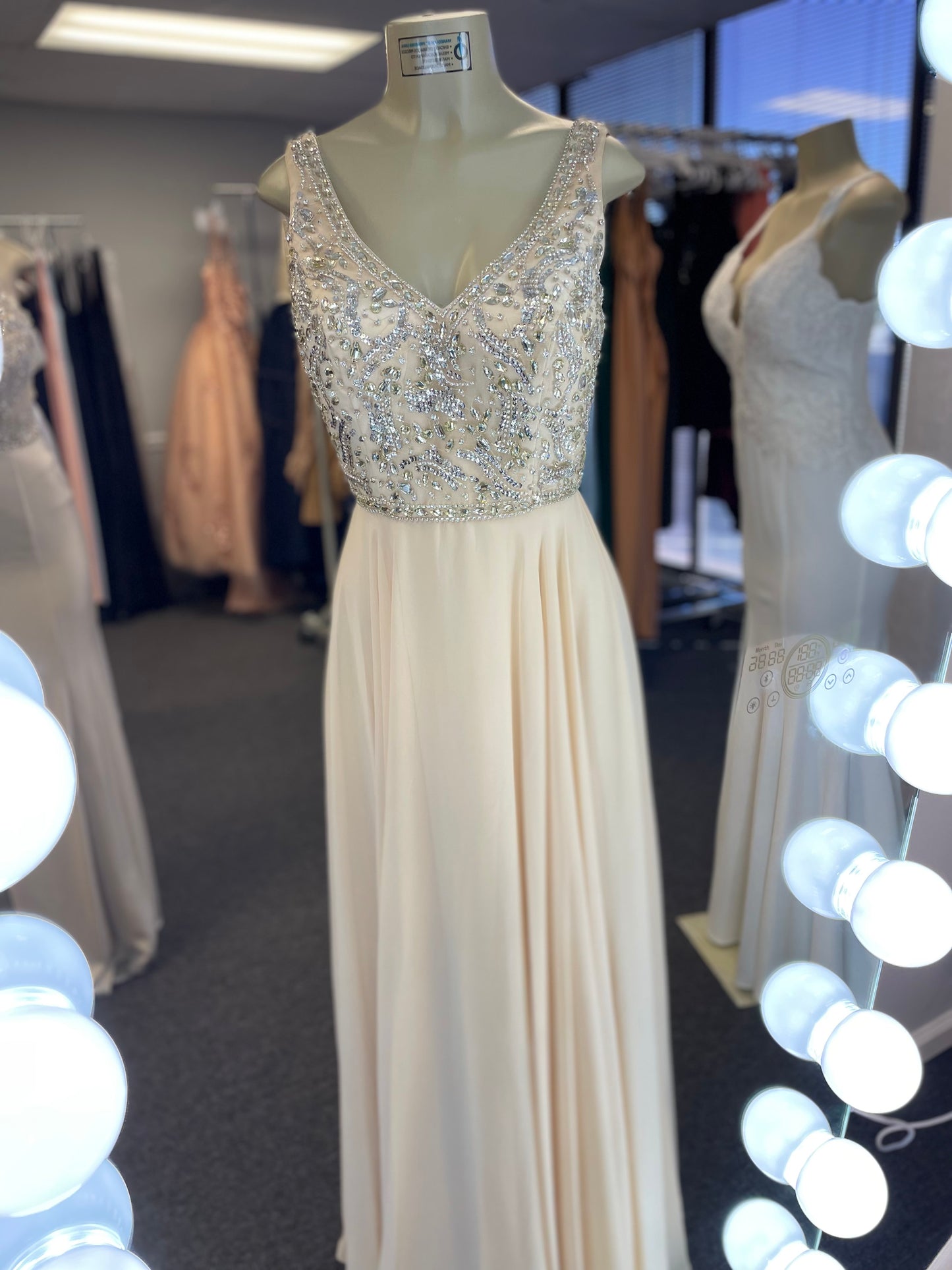 Champagne Beaded Formal Gown