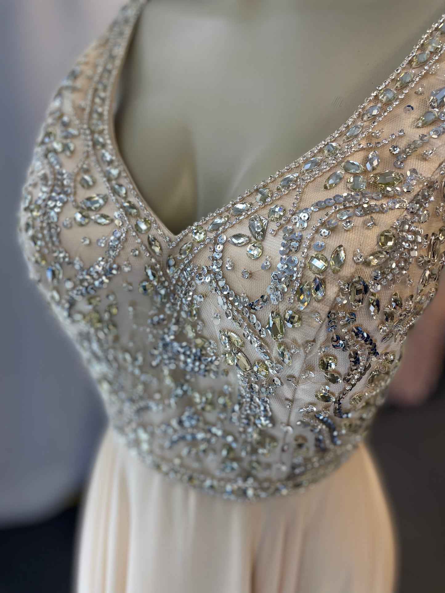 Champagne Beaded Formal Gown