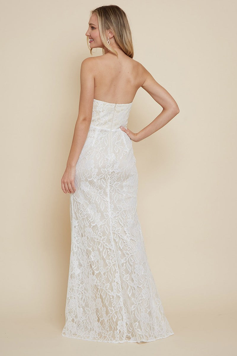 Strapless Lace Side Slit Wedding Dress