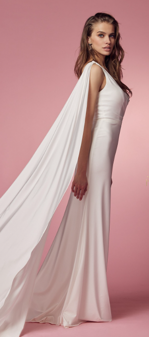 One shoulder Drape Sleeve Mermaid Wedding Dress