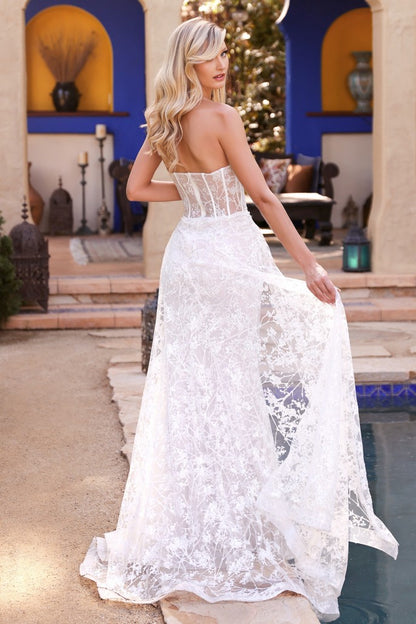 Strapless Fitted Overskirt Lace Bridal Gown