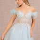 Feather Straps Sheer Bodice Glitter Sequin Mesh A-line Dress