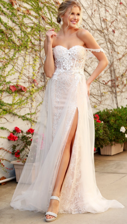 Lace overskirt wedding dress